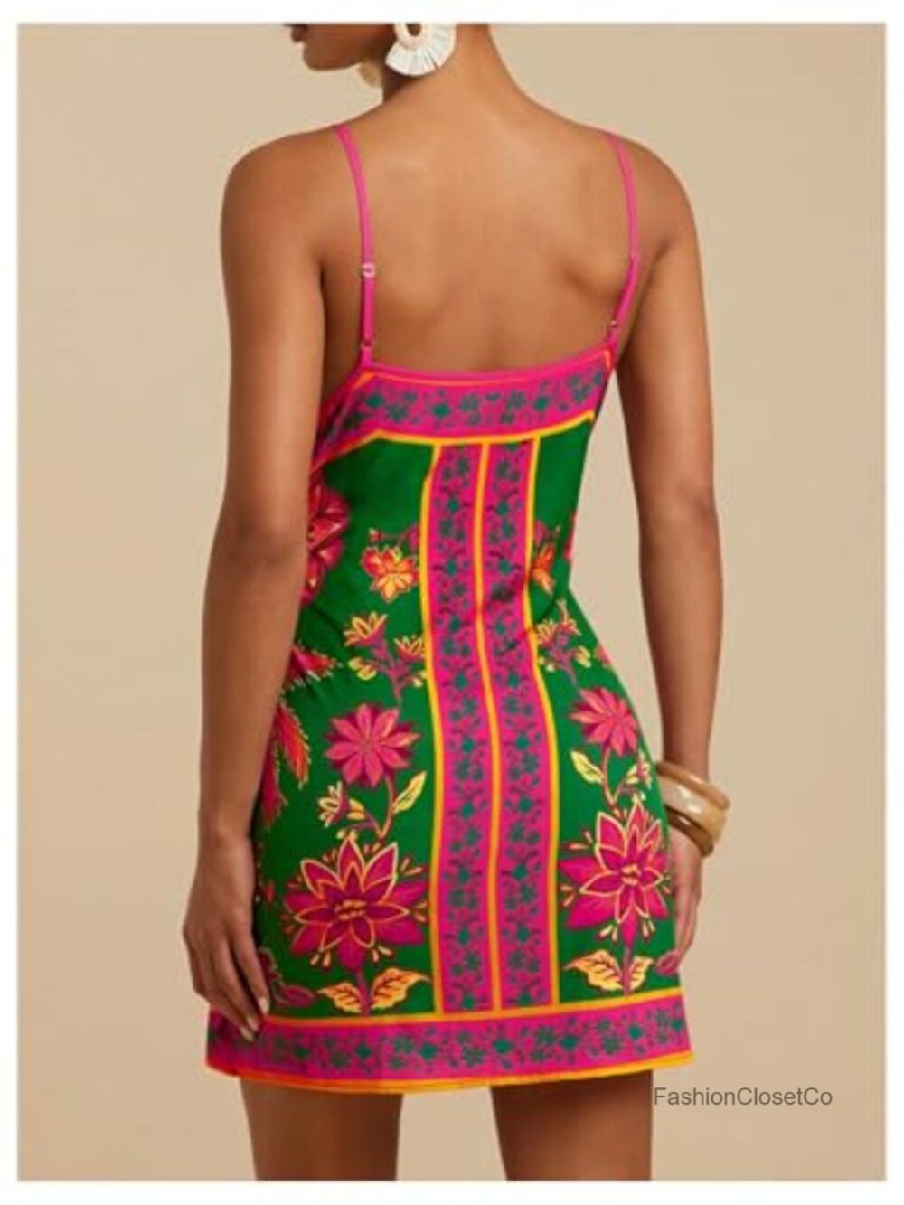 Satin Graphic Bow Tie Mini Wrap Dress Backless Spaghetti Strap - Picture 2 of 5